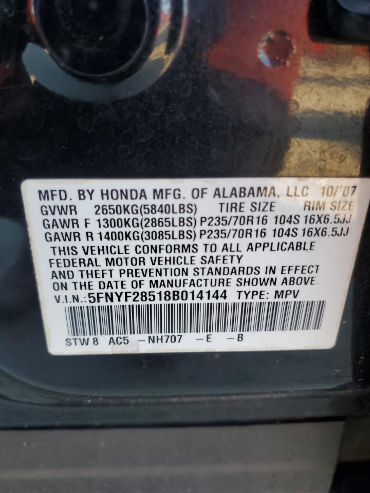 Photo 12 VIN: 5FNYF28518B014144 - HONDA PILOT 