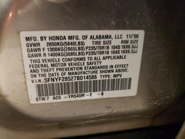 Photo 11 VIN: 5FNYF28527B014586 - HONDA PILOT 