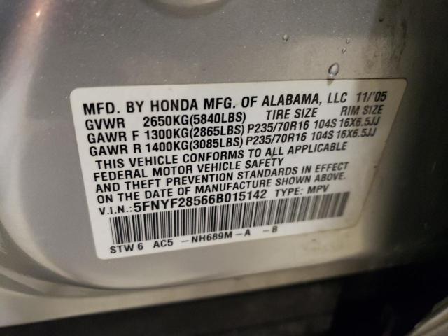 Photo 11 VIN: 5FNYF28566B015142 - HONDA PILOT EX 