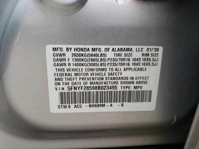 Photo 12 VIN: 5FNYF28598B023495 - HONDA PILOT EXL 