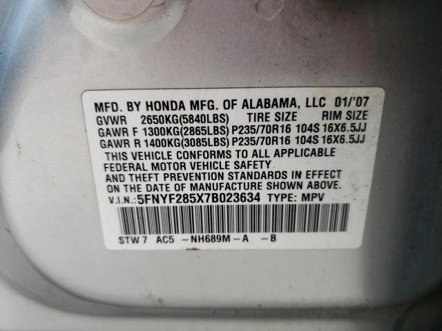 Photo 13 VIN: 5FNYF285X7B023634 - HONDA PILOT 