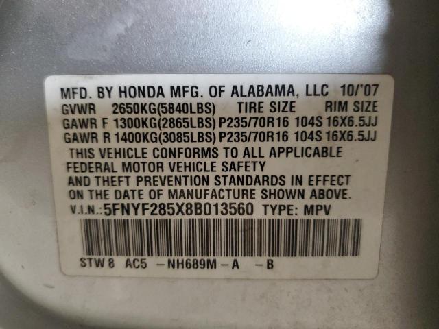 Photo 12 VIN: 5FNYF285X8B013560 - HONDA PILOT EXL 