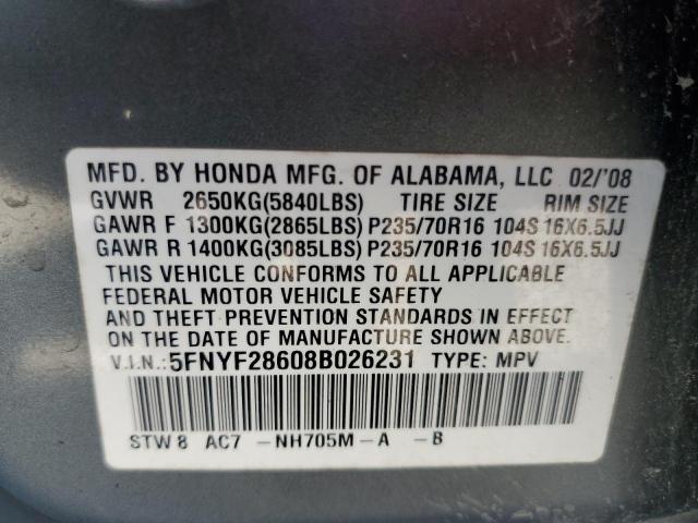 Photo 12 VIN: 5FNYF28608B026231 - HONDA PILOT 