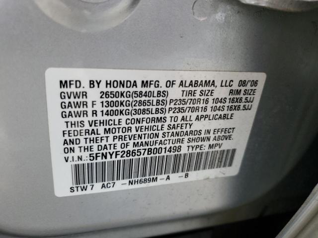 Photo 13 VIN: 5FNYF28657B001498 - HONDA PILOT EXL 