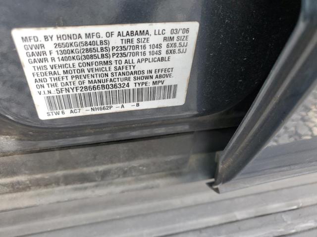 Photo 12 VIN: 5FNYF28666B036324 - HONDA PILOT 