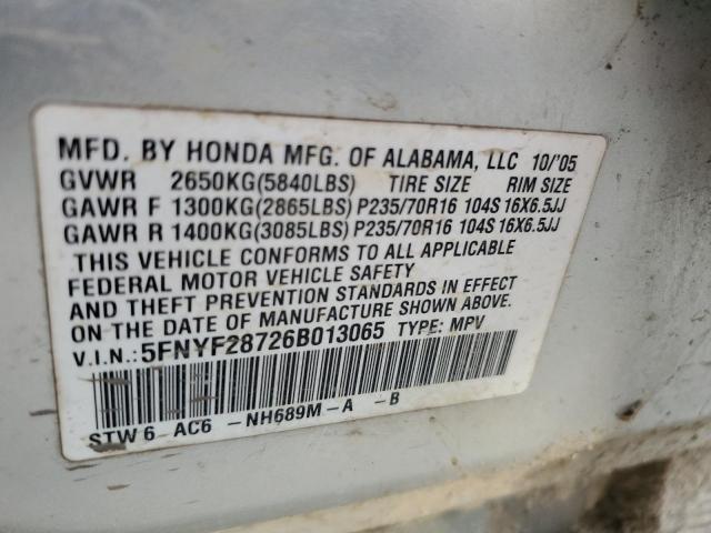 Photo 13 VIN: 5FNYF28726B013065 - HONDA PILOT EX 