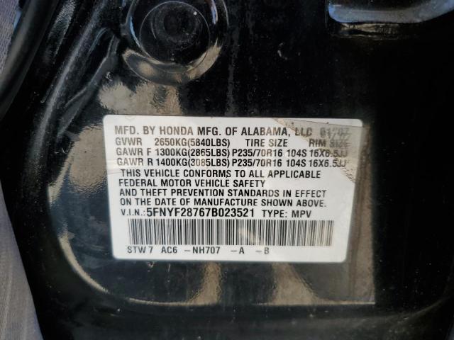 Photo 12 VIN: 5FNYF28767B023521 - HONDA PILOT EXL 