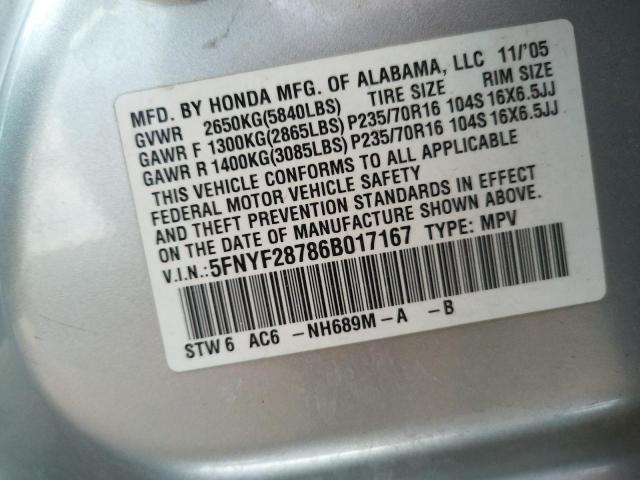 Photo 13 VIN: 5FNYF28786B017167 - HONDA PILOT 