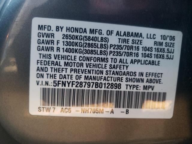 Photo 11 VIN: 5FNYF28797B012898 - HONDA PILOT EXL 