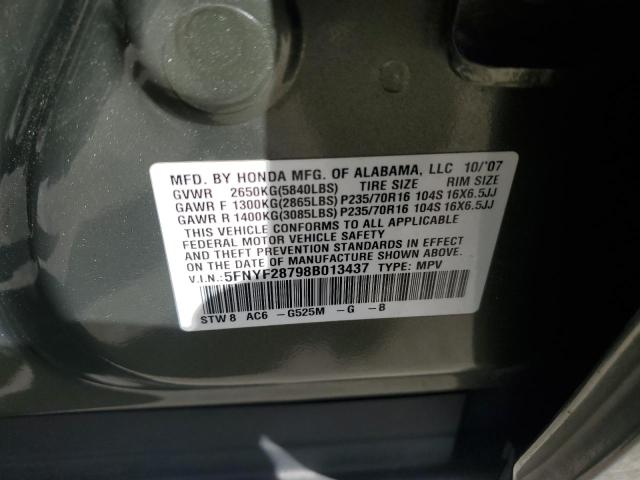 Photo 12 VIN: 5FNYF28798B013437 - HONDA PILOT EXL 