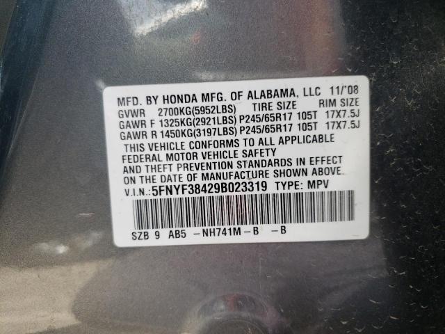 Photo 9 VIN: 5FNYF38429B023319 - HONDA PILOT EX 