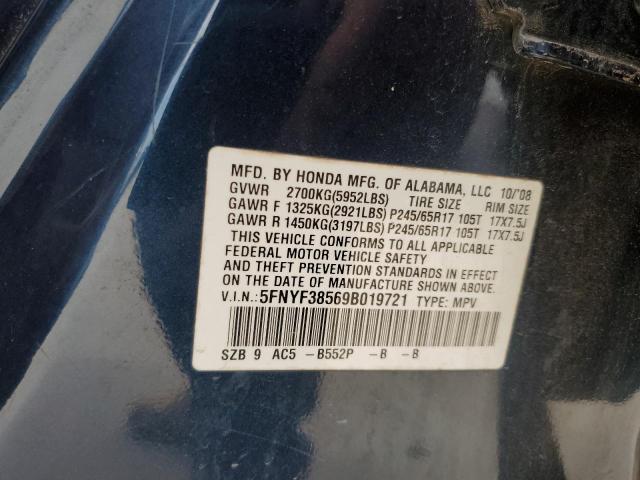 Photo 9 VIN: 5FNYF38569B019721 - HONDA PILOT EXL 