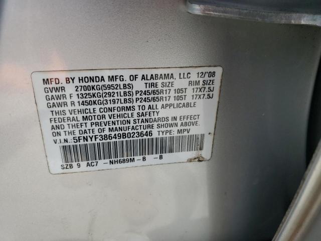 Photo 12 VIN: 5FNYF38649B023646 - HONDA PILOT 