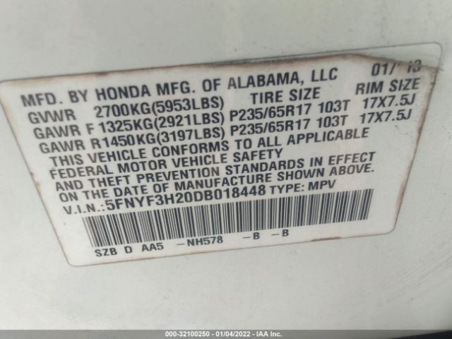 Photo 8 VIN: 5FNYF3H20DB018448 - HONDA PILOT 