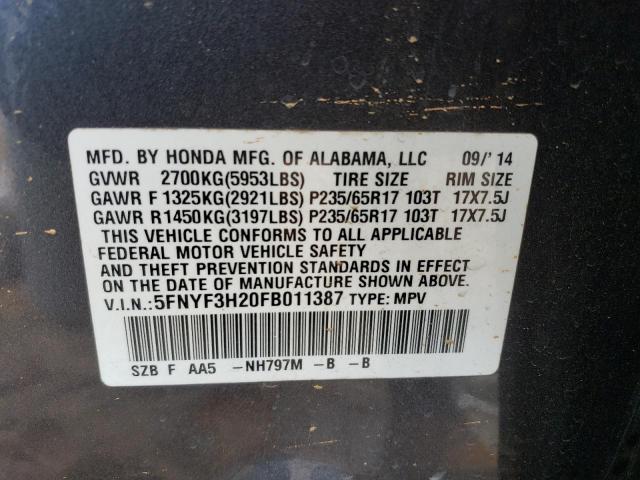 Photo 12 VIN: 5FNYF3H20FB011387 - HONDA PILOT LX 