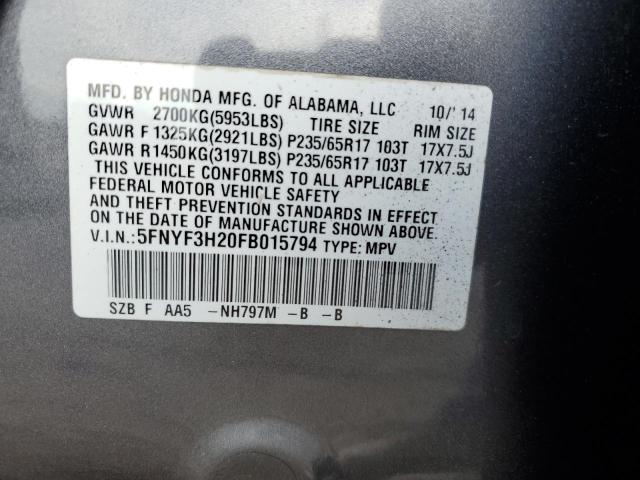 Photo 13 VIN: 5FNYF3H20FB015794 - HONDA PILOT LX 