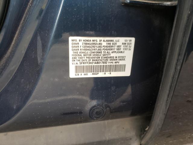 Photo 9 VIN: 5FNYF3H21AB017692 - HONDA PILOT LX 