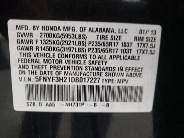 Photo 9 VIN: 5FNYF3H21DB017227 - HONDA PILOT LX 