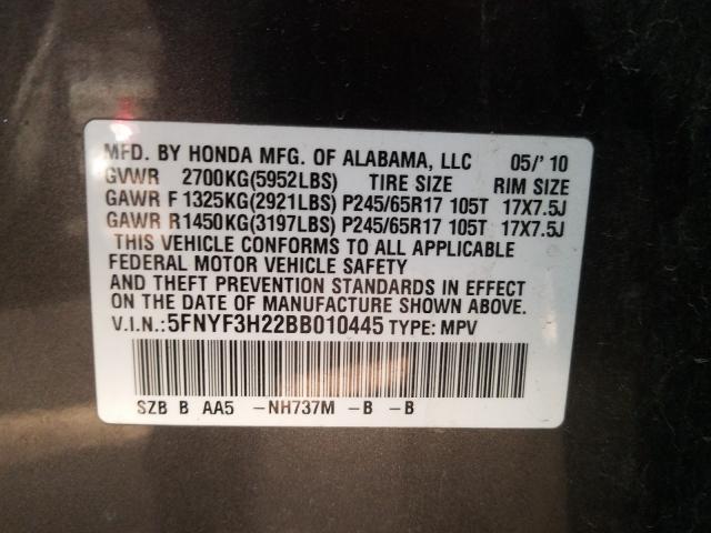 Photo 9 VIN: 5FNYF3H22BB010445 - HONDA PILOT LX 