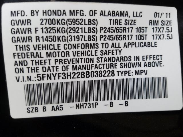 Photo 9 VIN: 5FNYF3H22BB038228 - HONDA PILOT LX 