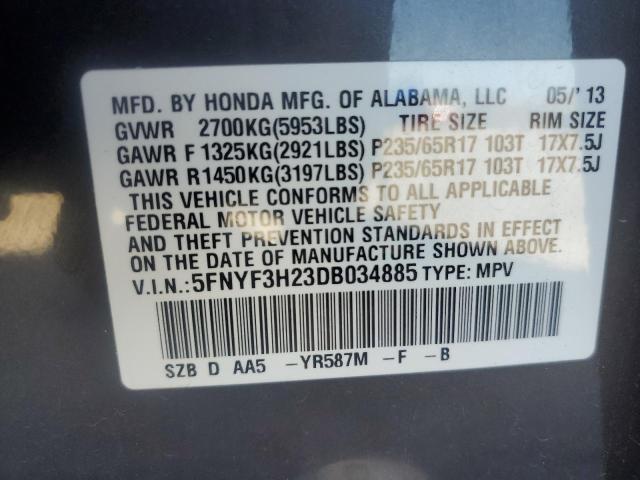 Photo 11 VIN: 5FNYF3H23DB034885 - HONDA PILOT 