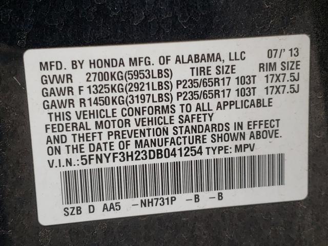 Photo 9 VIN: 5FNYF3H23DB041254 - HONDA PILOT LX 