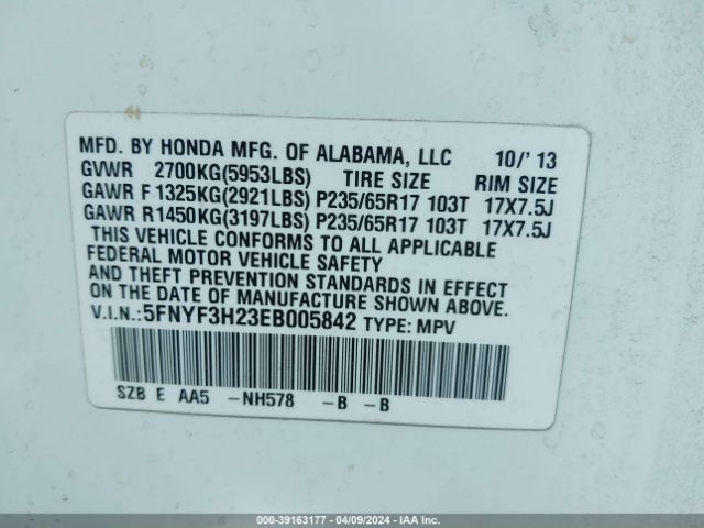 Photo 8 VIN: 5FNYF3H23EB005842 - HONDA PILOT 