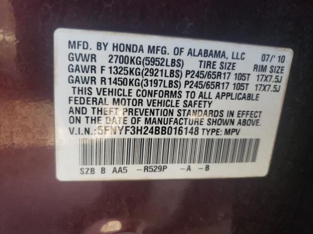 Photo 9 VIN: 5FNYF3H24BB016148 - HONDA PILOT LX 