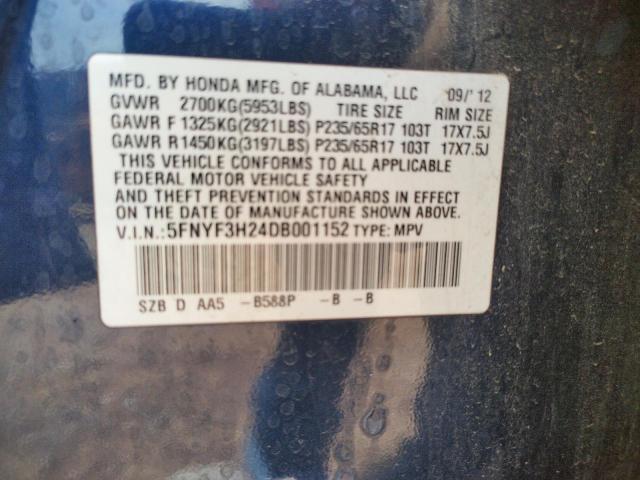 Photo 9 VIN: 5FNYF3H24DB001152 - HONDA PILOT LX 