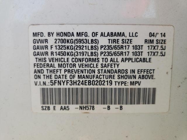 Photo 9 VIN: 5FNYF3H24EB020219 - HONDA PILOT LX 