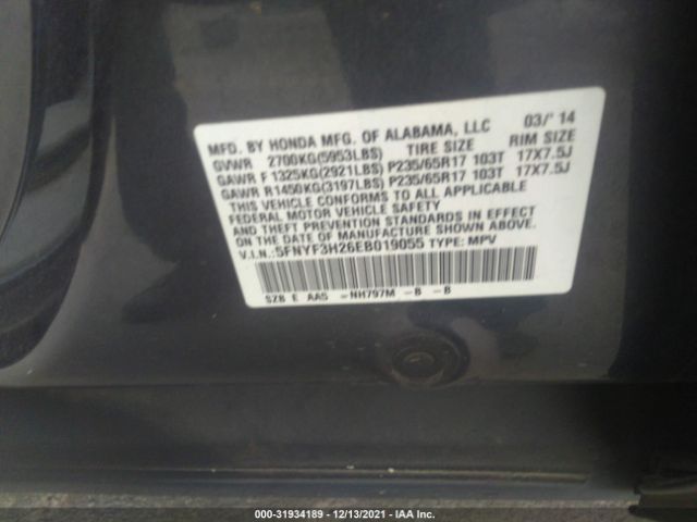 Photo 8 VIN: 5FNYF3H26EB019055 - HONDA PILOT 