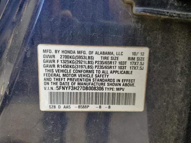 Photo 13 VIN: 5FNYF3H27DB008306 - HONDA PILOT LX 