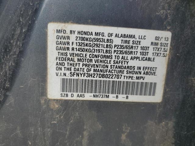 Photo 12 VIN: 5FNYF3H27DB022707 - HONDA PILOT 