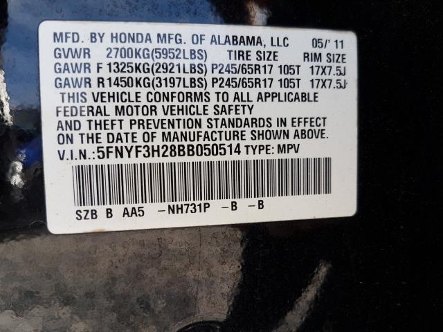 Photo 9 VIN: 5FNYF3H28BB050514 - HONDA PILOT LX 