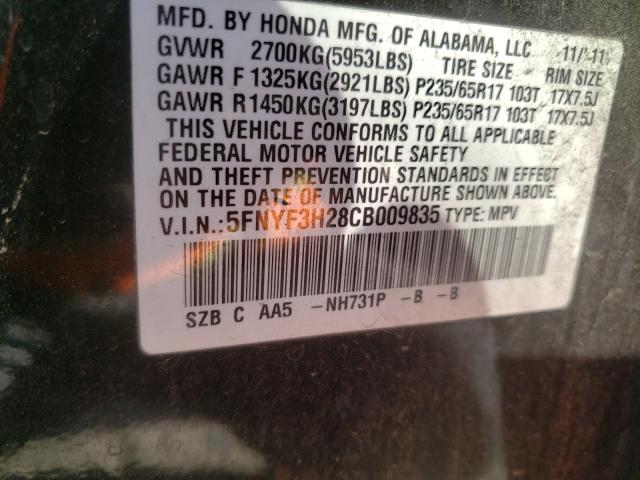 Photo 9 VIN: 5FNYF3H28CB009835 - HONDA PILOT LX 