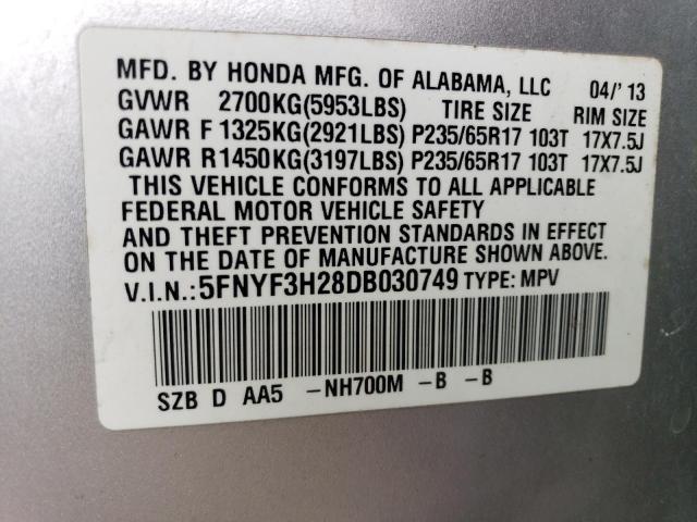 Photo 12 VIN: 5FNYF3H28DB030749 - HONDA PILOT LX 