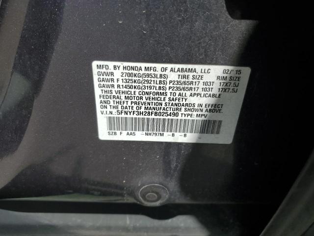 Photo 12 VIN: 5FNYF3H28FB025490 - HONDA PILOT LX 