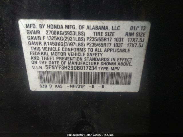 Photo 8 VIN: 5FNYF3H29DB017234 - HONDA PILOT 