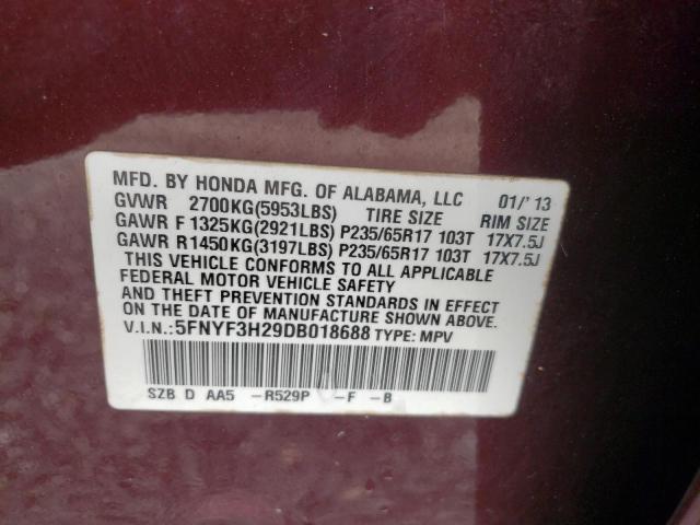 Photo 12 VIN: 5FNYF3H29DB018688 - HONDA PILOT 