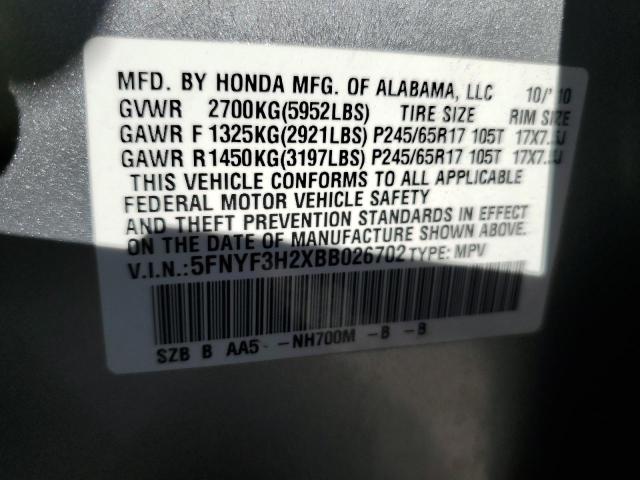 Photo 12 VIN: 5FNYF3H2XBB026702 - HONDA PILOT LX 