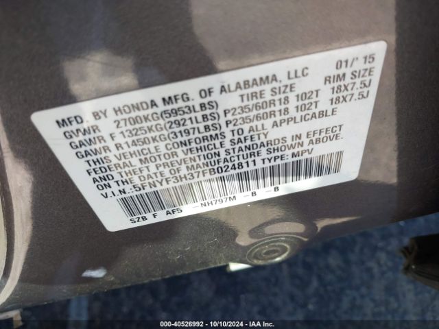 Photo 8 VIN: 5FNYF3H37FB024811 - HONDA PILOT 