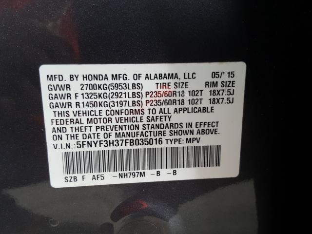 Photo 9 VIN: 5FNYF3H37FB035016 - HONDA PILOT SE 