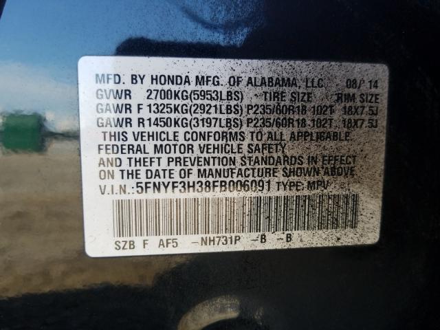 Photo 9 VIN: 5FNYF3H38FB006091 - HONDA PILOT SE 