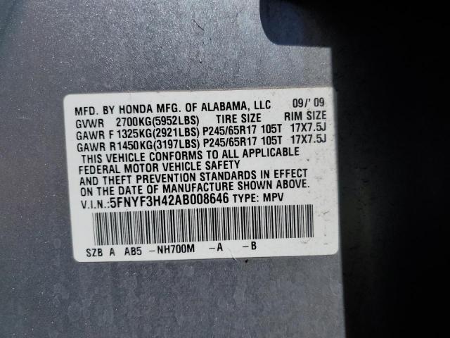 Photo 12 VIN: 5FNYF3H42AB008646 - HONDA PILOT 