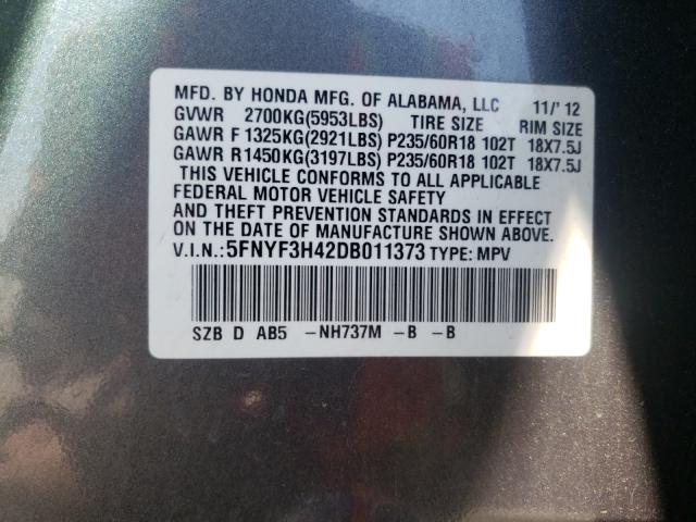 Photo 9 VIN: 5FNYF3H42DB011373 - HONDA PILOT EX 