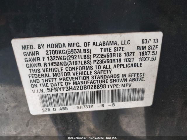 Photo 8 VIN: 5FNYF3H42DB028898 - HONDA PILOT 