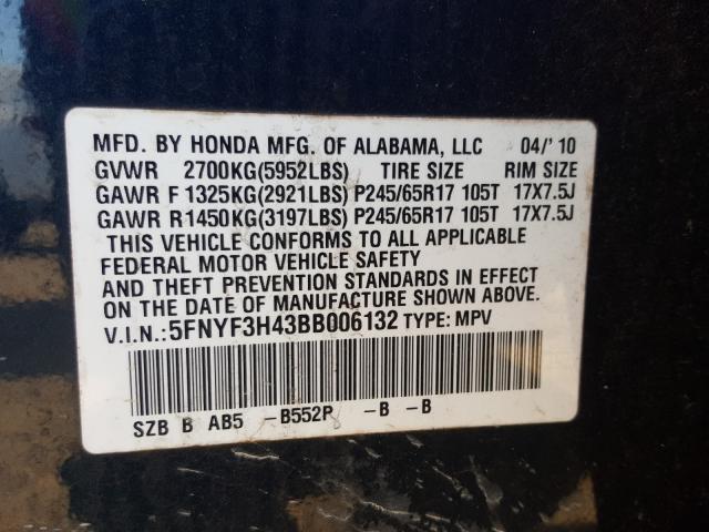 Photo 9 VIN: 5FNYF3H43BB006132 - HONDA PILOT EX 