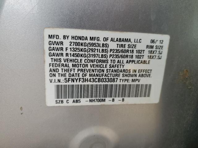 Photo 13 VIN: 5FNYF3H43CB033087 - HONDA PILOT 