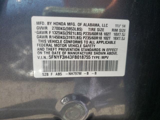 Photo 9 VIN: 5FNYF3H43FB018755 - HONDA PILOT 