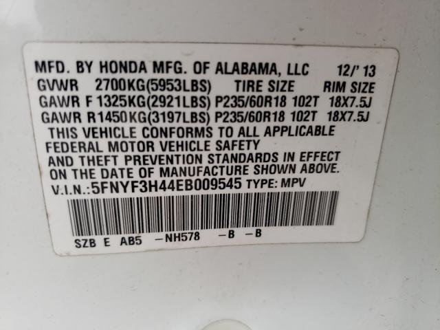 Photo 9 VIN: 5FNYF3H44EB009545 - HONDA PILOT EX 